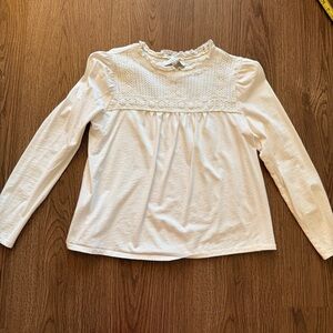 White Crotchet Lace High Neck Puff Sleeve Long Sleeved Shirt Loft Small